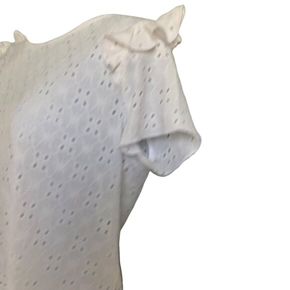 Ava James White Short Sleeve Eyelet Top Ruffle Sleeves Medium NEW - Picture 7 of 9